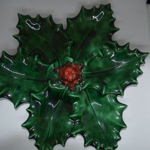 VTG Hobbiest Hand Painted Antietam Ceramic Mold Christmas Holly Berry Plate Tray